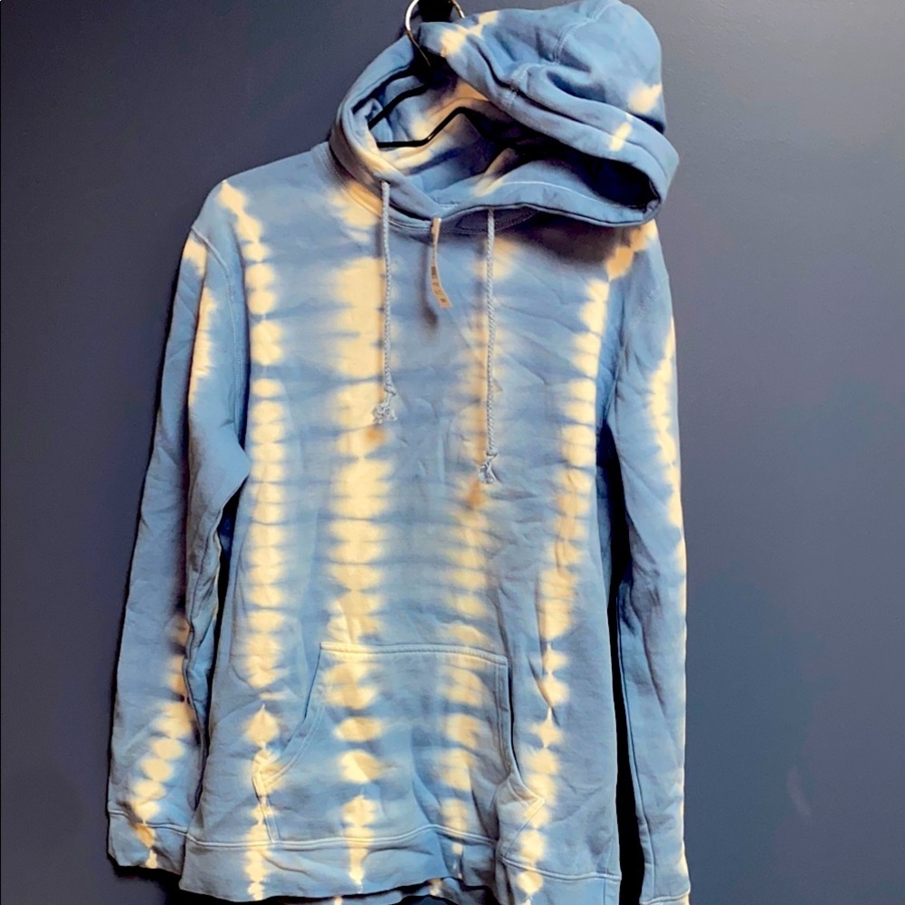 NWT PACSUN SIZE  MEDIUM MENS‎ HOODED SWEATSHIRT BLUE WHITE TIE DUE DESIGN UNISEX